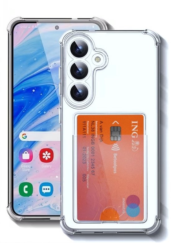 Lennexo Hoesje Met Pashouder Geschikt Voor Samsung S26 - Transparant Siliconen Hoesje - Shockproof Case