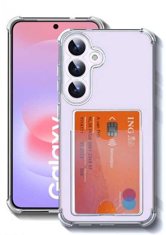 Lennexo Hoesje Met Pashouder Geschikt Voor Samsung A37 - Transparant Siliconen Hoesje - Shockproof Case