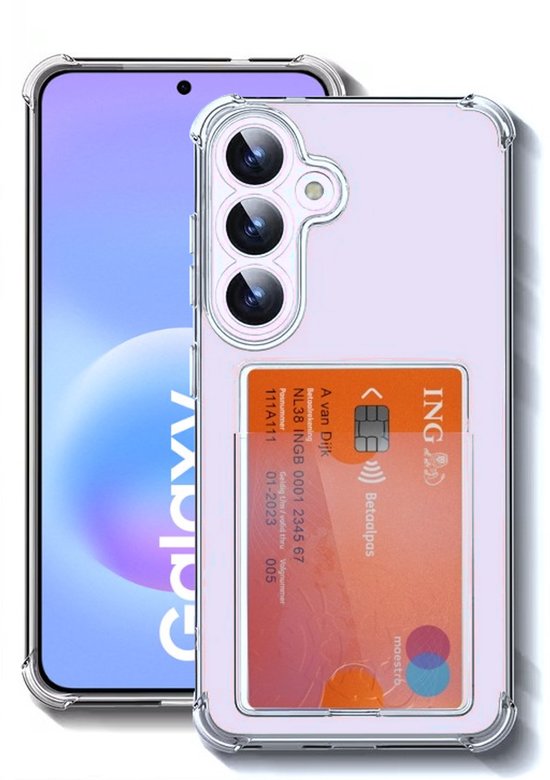 Lennexo Hoesje Met Pashouder Geschikt Voor Samsung A57 - Transparant Siliconen Hoesje - Shockproof Case
