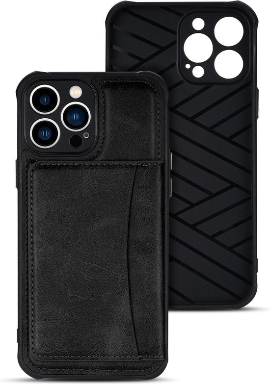 Armordrop Hoesje Met Pasjeshouder Geschikt Voor iPhone 14 - Backcover Hoesje Met Portemonnee - Ruimte Voor 3 Pasjes - Zwart