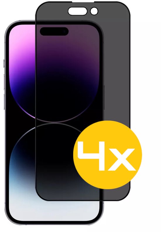 Privacy Screenprotector Geschikt Voor iPhone 14 Pro - Volledige Beschermglas - 4 Stuks