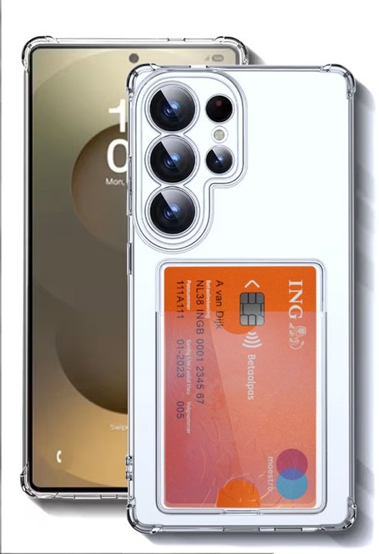 Lennexo Hoesje Met Pashouder Geschikt Voor Samsung S26 Ultra - Transparant Siliconen Hoesje - Shockproof Case
