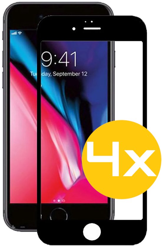 Full Cover Screenprotector Geschikt Voor iPhone SE/8/7 - Volledige Beschermglas - PREMIUM Tempered Glass - 4 stuks